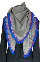 BCA144 écharpe laine beige frange bleue 1