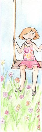 marque-page aquarelle Margot à la balançoire