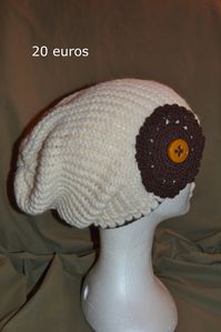 bonnet tricot, ecru/ chocolat