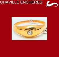 chaville encheres bague chevalière or diamant central