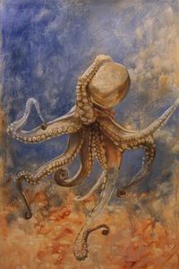 S+®rie animaux - pieuvre huile sur carton 80x120