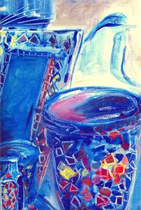 VASE MIROIR ET OISEAU BLEU