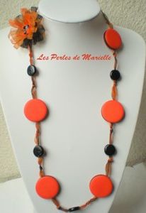 parure-parure-collier-fleur-organza-orange- Boutique Perles