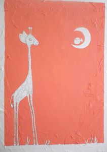 La Girafe, l'Oiseau et la Lune Toile acrylique, sty