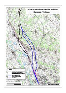 LGV zone de recherche de tracé alternatif Campsas Toulouse