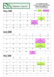 calendrier ateliers mars mai