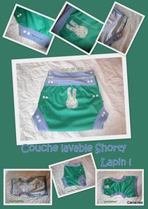 Couche lavable Shorty TL Lapin vert et bleu
