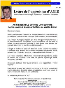 lettre ouverte au maire de Vert-le-Grand contre l'insecurit
