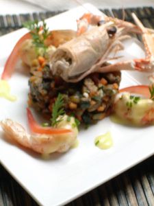 Poêlée de langoustines et velouté au safran