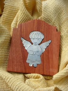 Décoration pour chambre d'enfants Tableau en bois et alpaca - Ange