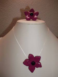 Parure fushia Flora C Collier et Bague 10€