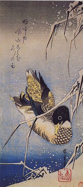 267px-Hiroshige Roseau sous la neige et canard sauvage