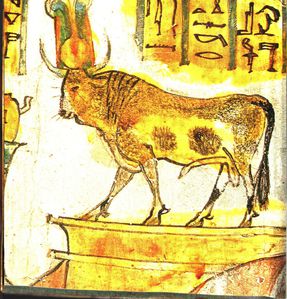 Il toro Api dipinto su sarcofago