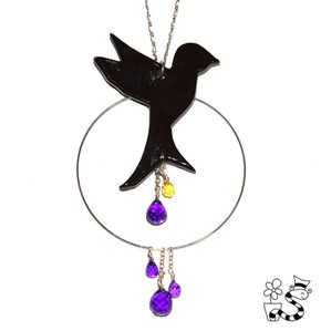 collier oiseau de liberté céramique argent zircon violet