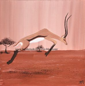 peinture de gazelle - La galerie de Sam Tableau peiture Gazelle afrique.