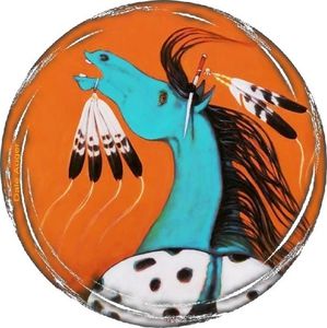Turquoise horse rond bord gris