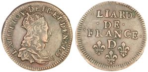 Liard Louis XIV 1656 D trèfle