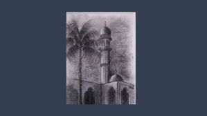 mosquée st gilles au fusain fond bleu