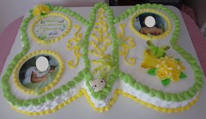 Gâteau papillon de Baptême vert et jaune