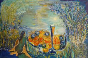 la nymphe et la coupe de fruits