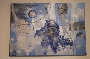 tableaux abstrait bleu argent