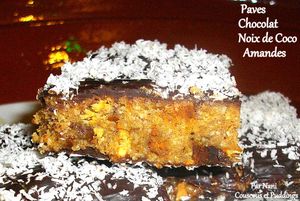 paves chocolat, amandes, noix de coco sans cuisson