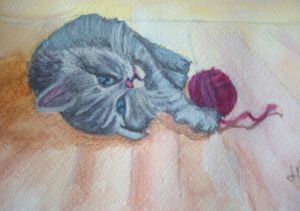 Aquarelle - Chaton qui joue