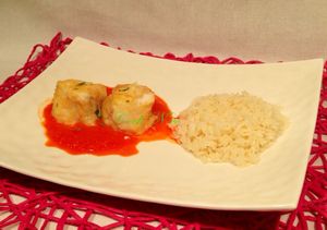 Médaillons de lotte et purée de poivrons