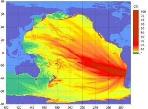 Projektion des erwarteten Tsunami nach dem Erdbeben von Chile 2010 Projektion des erwarteten Tsunami nach dem Erdbeben von Chile 2010