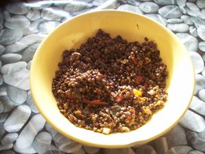 Lentilles au poivron et au saucisse