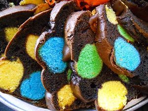 gateaux à pois multicolores dedans avec machine à cake po