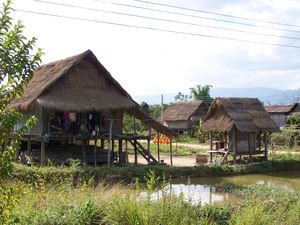 0222.Maisons traditionnelles pres de Muang Sing