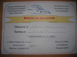 diplome 100m nage libre