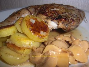 cuisses de poulet rôti citronné au romarin et aux champi