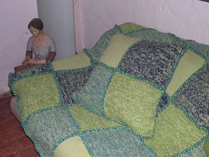 plaid et coussin tricot