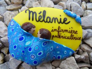 Badge fimo jumeaux en écharpe MELANIE