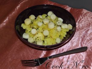 Grande salade de pommes de terre et de pétoncles à l'estragon
