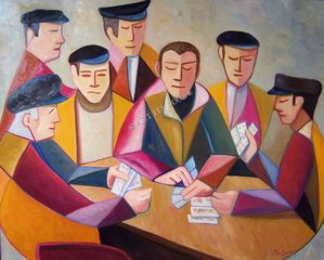 Les joueurs de cartes de l'Artiste Peintre FONTANA Joseph