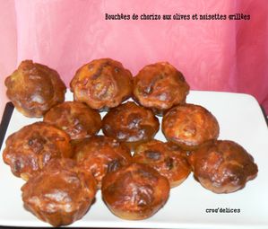 Bouchées de chorizo aux olives et noisettes grillées