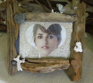 cadre photo coeur de sable et bois flotté