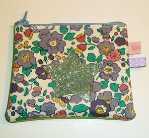 porte monnaie fleuri violet moutarde