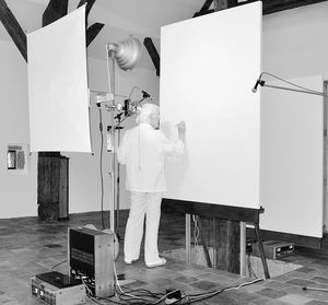 cat file Roman Opalka painting in his studio on 9 June 2010