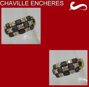 CHAVILLE ENCHERES BAGUE DAMIER SAPHIRS DIAMANTS