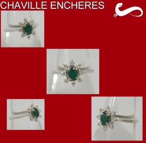 CHAVILLE ENCHERES BAGUE MARGUERITE EMERAUDE DIAMANTS