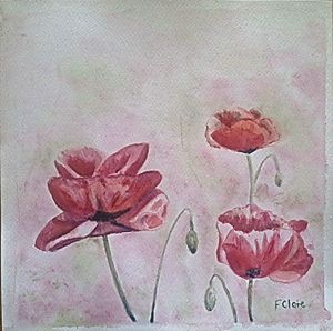 Bouquets fleurs roses coquelicots : L été tableau aquarelle F. Claire - Claire Frelon artiste peintre profesionnel en Morbihan - Bretagne - France - galerie de peinture