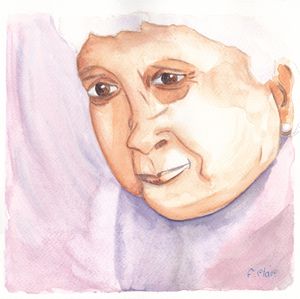 Portrait de femme : La vieille dame tableau aquarelle F. Claire - Claire Frelon artiste peintre professionnel en Morbihan - Bretagne - France - galerie de peinture