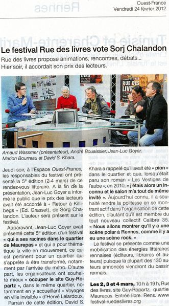 Rue des Livres Ouest France 24 fév 2012