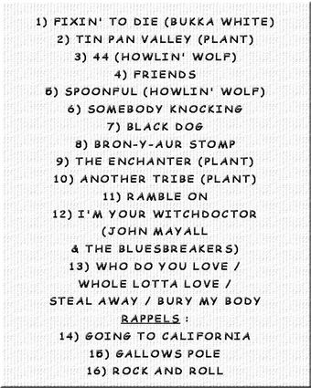 Set List Rio 18 10 2012