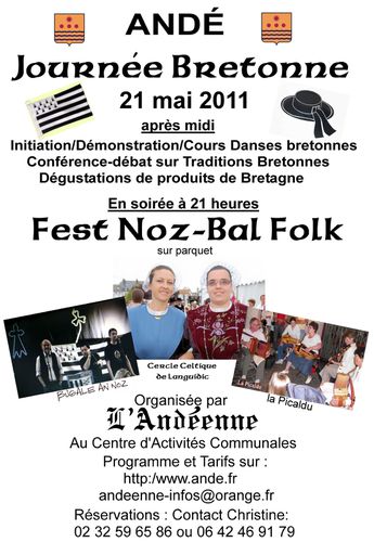 Fest-noz bal folk samedi 21 mai à 21h au centre d'activités communales à Andé (27430)