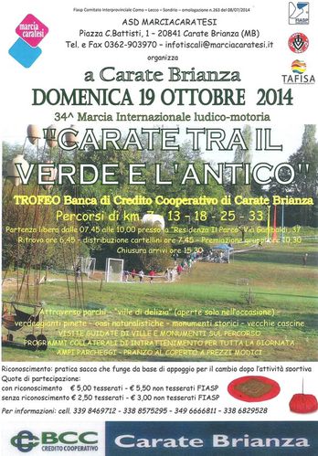 Carate tra il Verde e l'Antico 2014 (34^ ed.). Si corre il 19 ottobre una delle più partecipate e belle non competitive FIASP brianzole